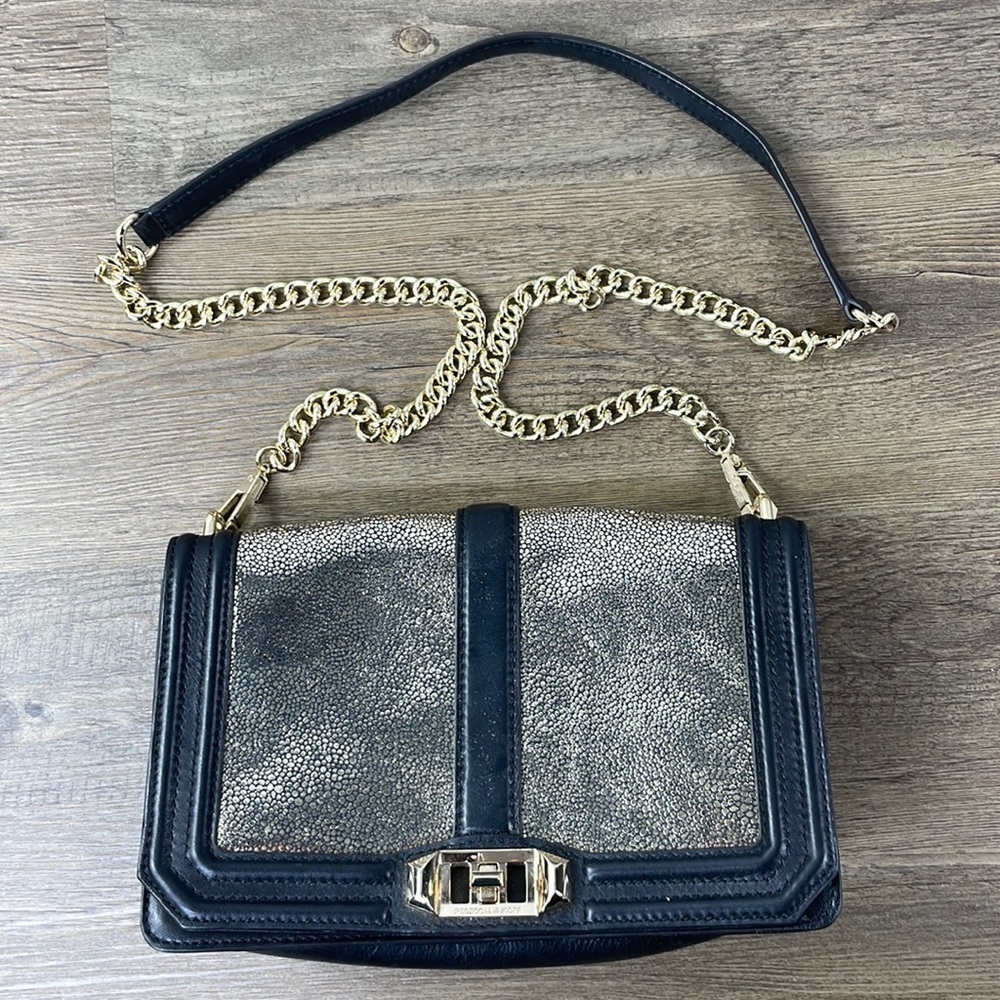 Rebecca Minkoff Love Stingray-Embossed Crossbody, Back Gold